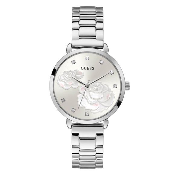 New GUESS Silver-Tone Rose Crystal Analog Watch - Picture 1 of 3
